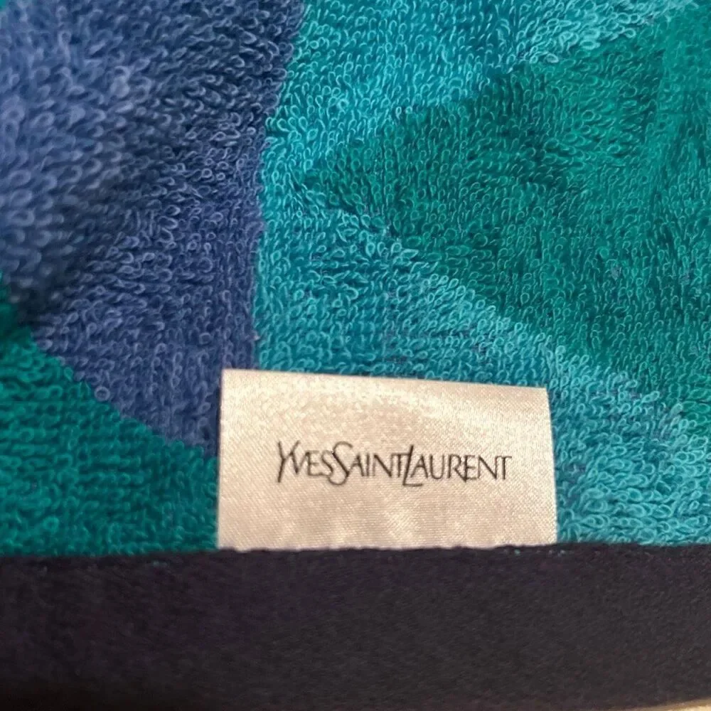 Yves Saint Laurent Decorative Hand Towel Teal Blue Geometric Maximalist Beachy